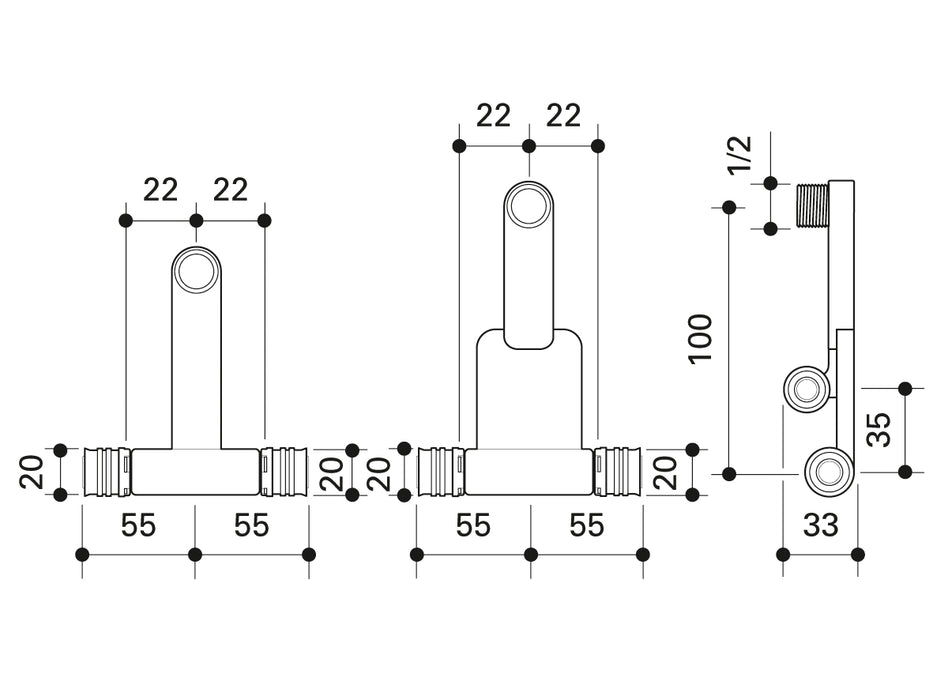 Alpex F50 PROFI radiator connection set 20mm - ½”MT - 20mm