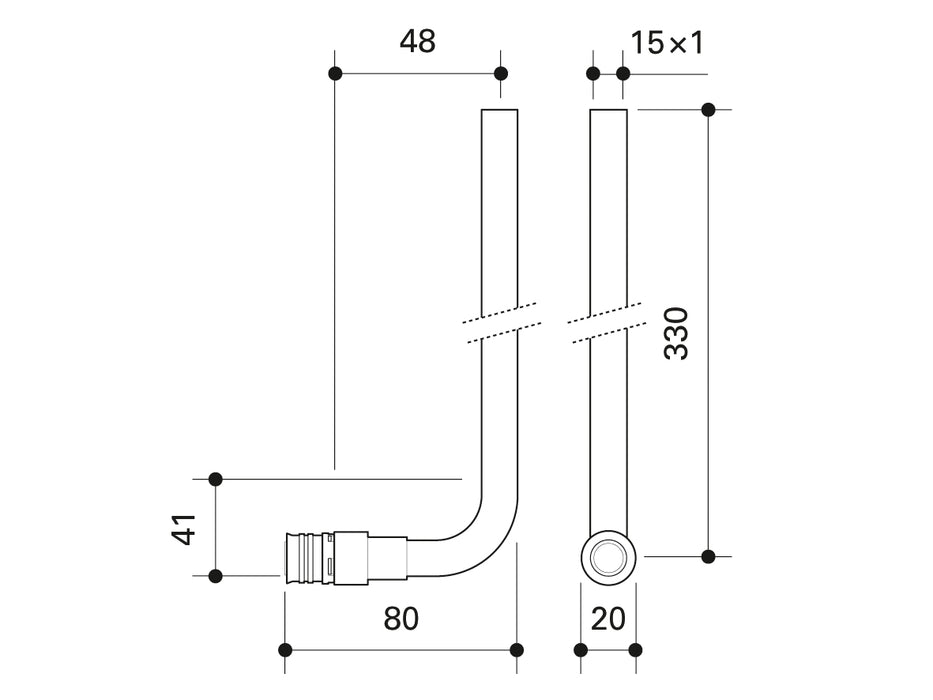 Alpex F50 PROFI radiator connection elbow 20mm - 15mm chrome