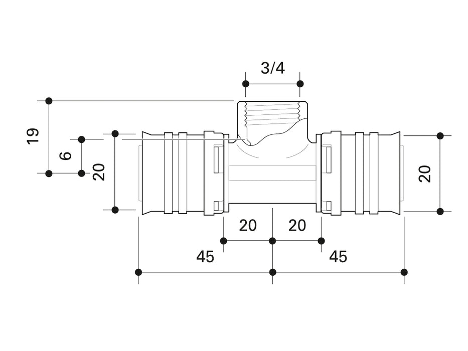 Alpex F50 PROFI T-adaptor 20mm - ¾”FT - 20mm