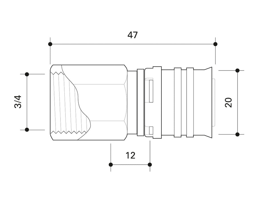 Alpex F50 PROFI adaptor with female thread 16mm, 20mm, 26mm, 32mm  -½   F, ¾   Female Thread FT , 1"  Female Thread FT