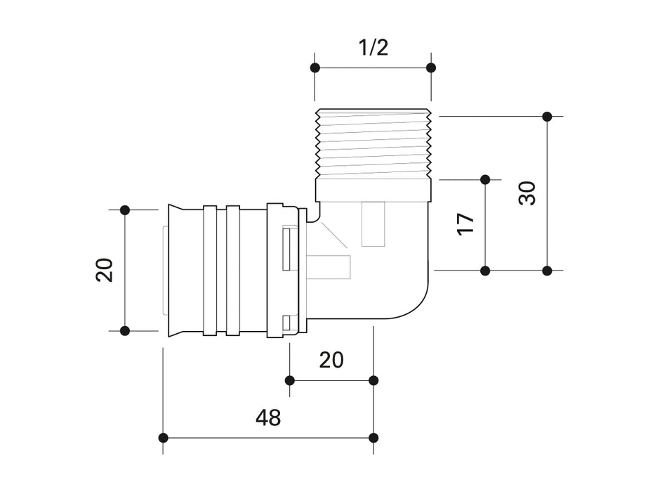 Alpex F50 PROFI adaptor elbow with male 20mm - ½”MT