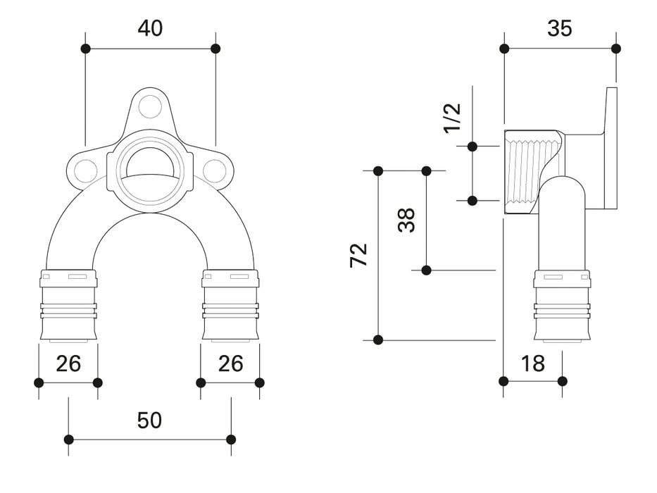 Alpex F50 PROFI double wall elbow 26mm - ½” FT - 26mm