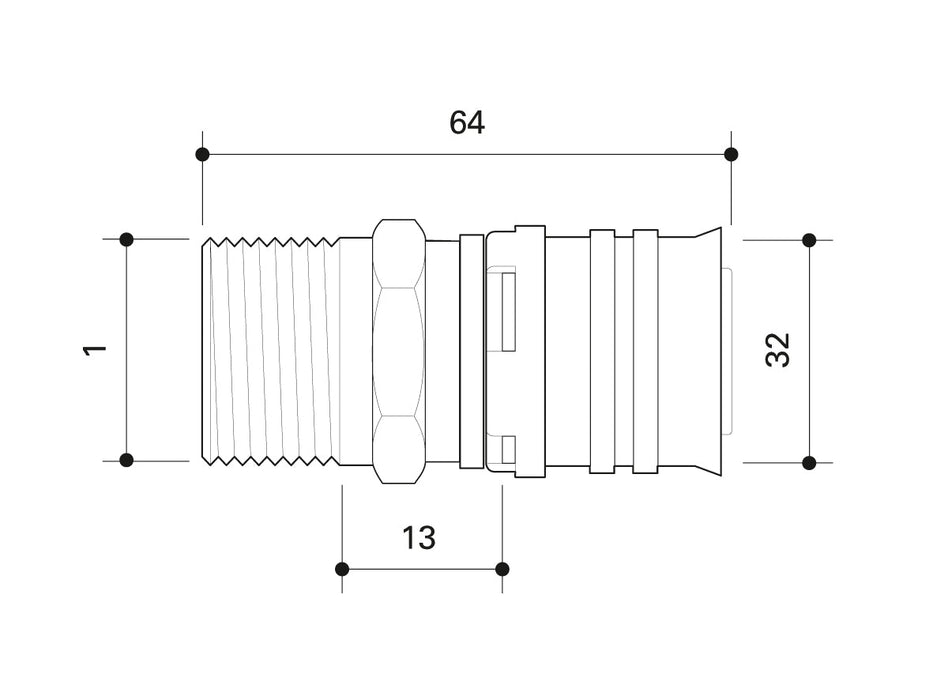 Alpex F50 PROFI adaptor with male thread 16mm, 20mm, 26mm, 32mm  -½    Male Thread MT, ¾   Male Thread MT, 1"  Male Thread MT Male Thread
