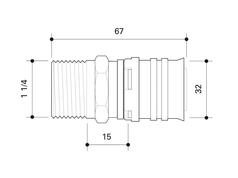 Alpex F50 PROFI adaptor with male thread 16mm, 20mm, 26mm, 32mm  -½    Male Thread MT, ¾   Male Thread MT, 1"  Male Thread MT Male Thread