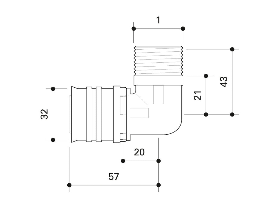 Alpex F50 PROFI adaptor elbow with male 16mm, 20mm, 26mm, 32mm  -½   Male Thread MT, ¾   Male Thread MT, 1"  Male Thread MT Male Thread