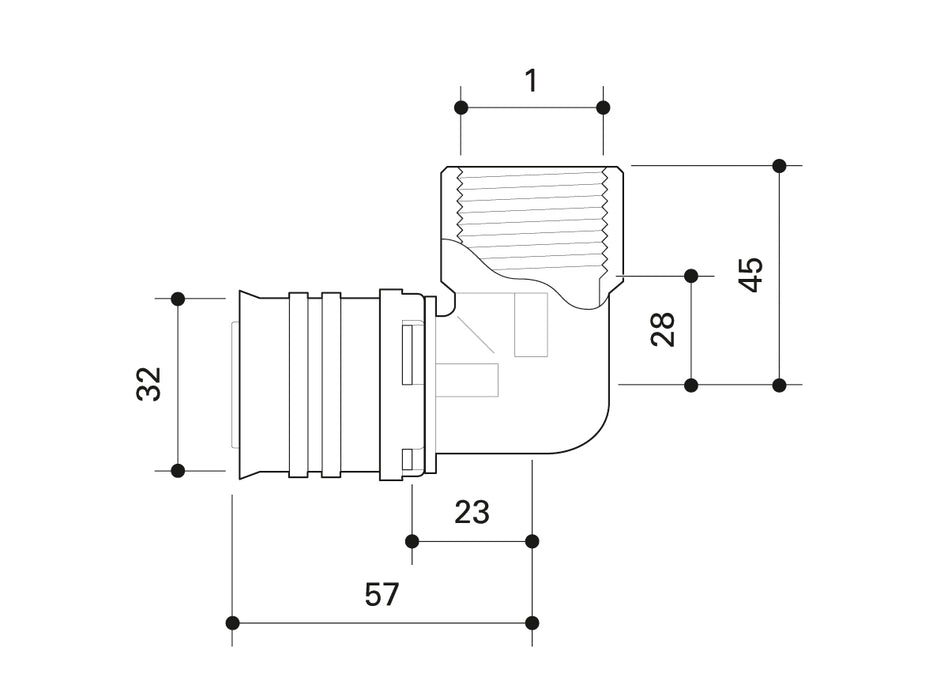 Alpex F50 PROFI adaptor elbow with female thread 32mm - 1"FT