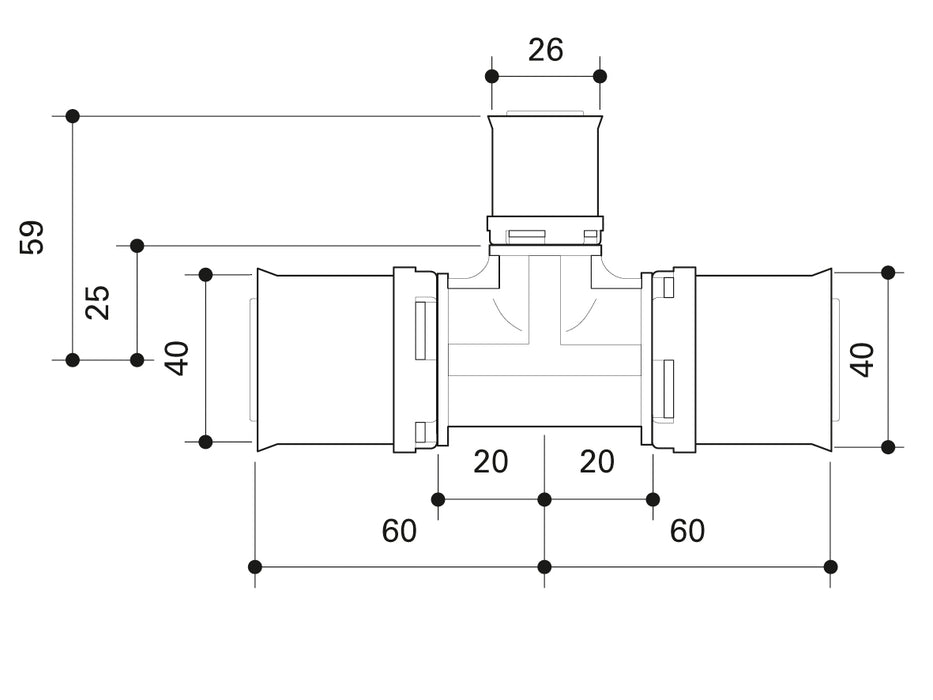 Alpex L PPSU T-piece 40mm - 26mm - 40mm