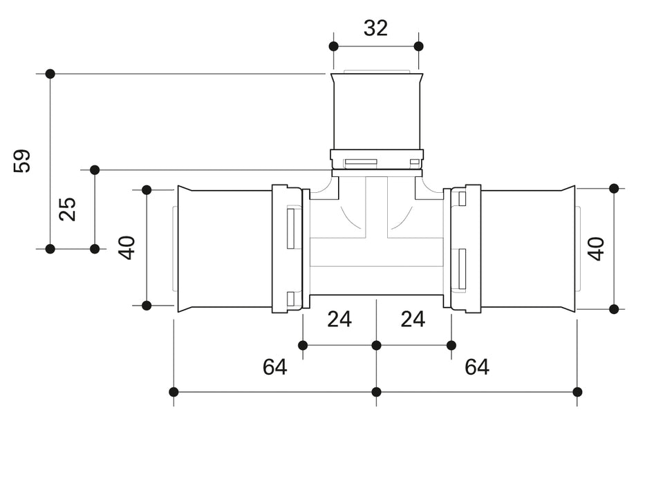 Alpex L PPSU T-piece 40mm - 32mm - 40mm