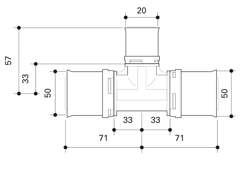 Alpex L PPSU T-piece 50mm - 20mm - 50mm