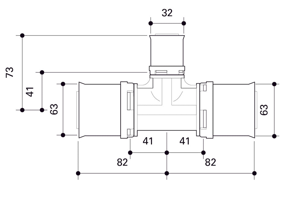 Alpex L PPSU T-piece 63mm - 32mm - 63mm