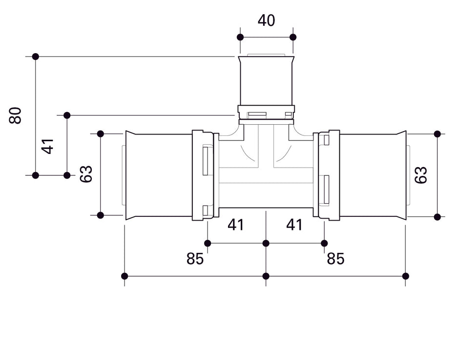 Alpex L PPSU T-piece 63mm - 40mm - 63mm