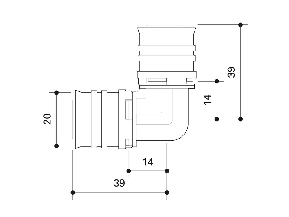 Alpex F50 PROFI PPSU elbow 90° 20mm - 20mm