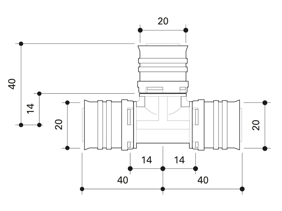 Alpex F50 PROFI PPSU T-piece 20mm - 20mm - 20mm