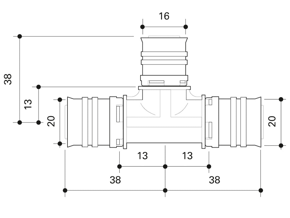 Alpex F50 PROFI PPSU T-piece 20mm - 16mm - 20mm