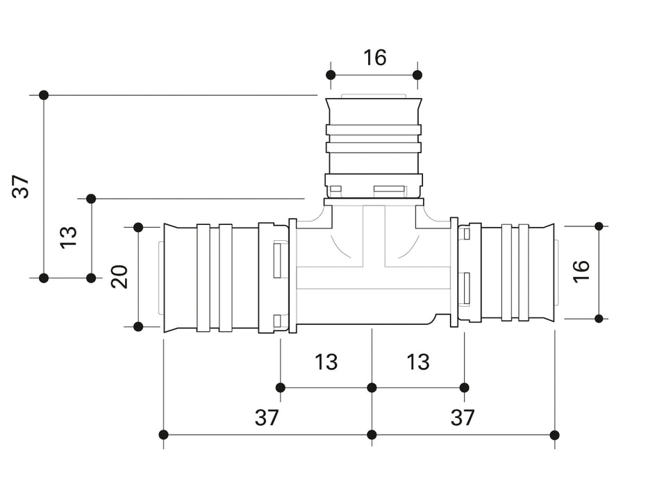 Alpex F50 PROFI PPSU T-piece 20mm - 16mm - 16mm