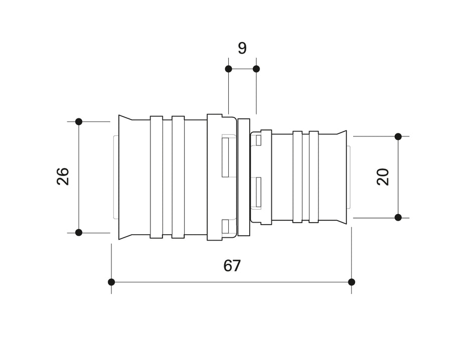 Alpex F50 PROFI Reducing coupling 26mm - 20mm