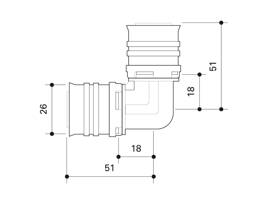 Alpex F50 PROFI PPSU elbow 90° 26mm - 26mm