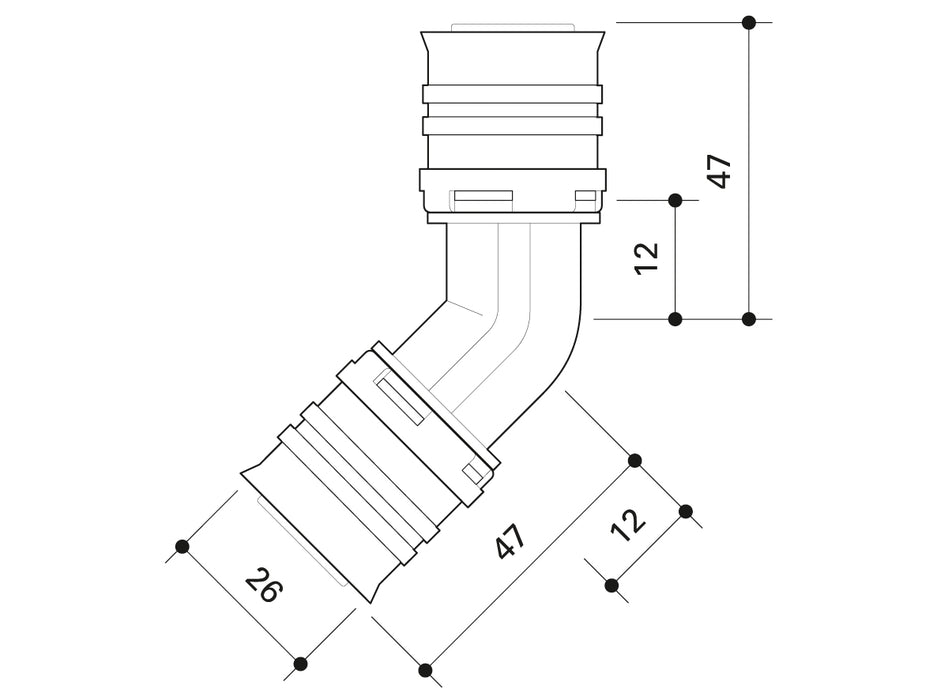 Alpex F50 PROFI PPSU elbow 45° 26mm - 26mm