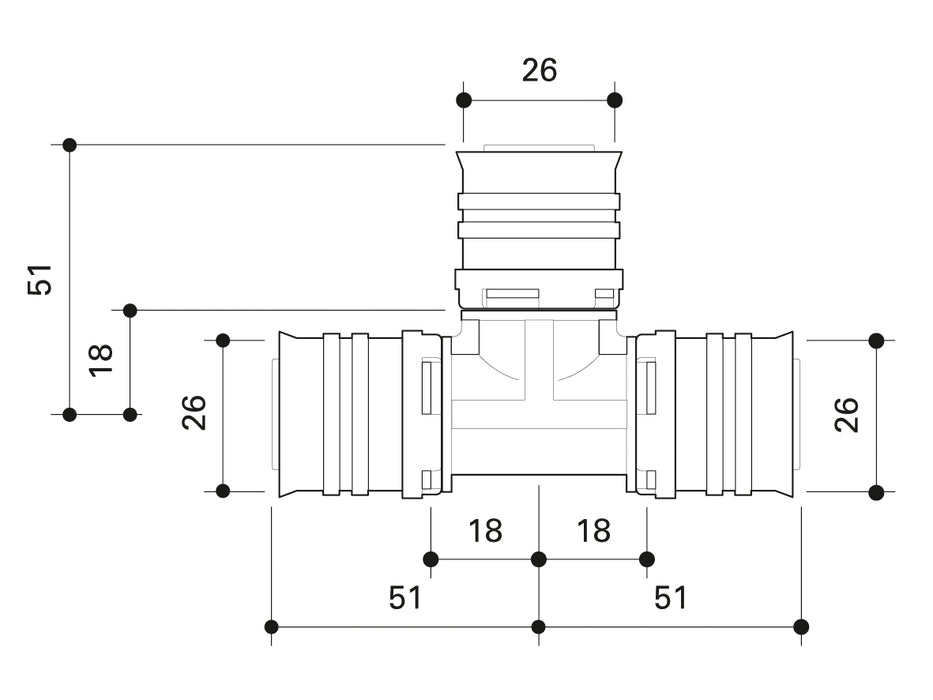 Alpex F50 PROFI PPSU T-piece 26mm - 26mm - 26mm