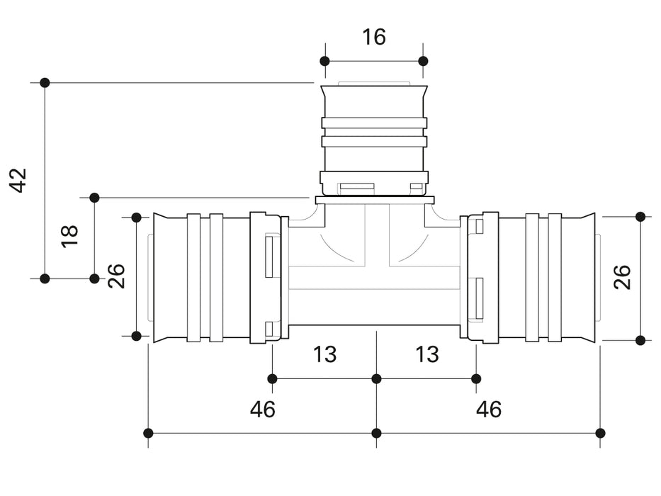 Alpex F50 PROFI PPSU T-piece 26mm - 16mm - 26mm