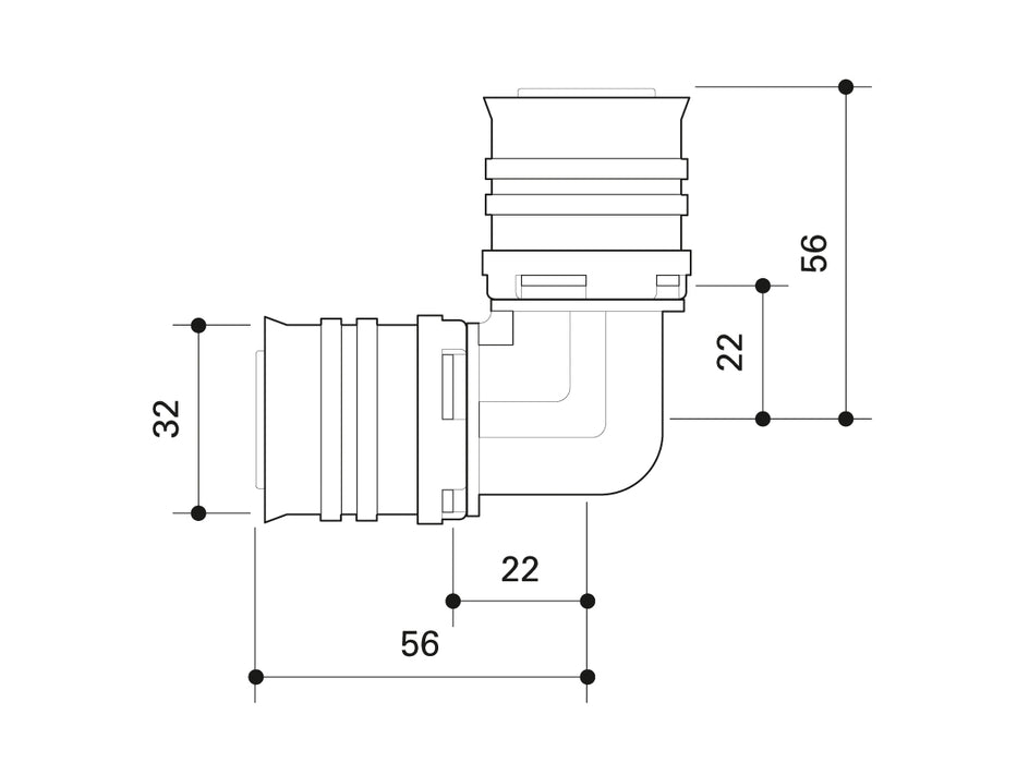 Alpex F50 PROFI PPSU elbow 90° 32mm - 32mm