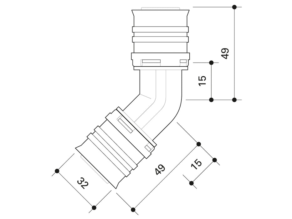 Alpex F50 PROFI PPSU elbow 45° 32mm - 32mm