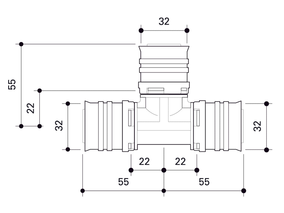 Alpex F50 PROFI PPSU T-piece 32mm - 32mm - 32mm