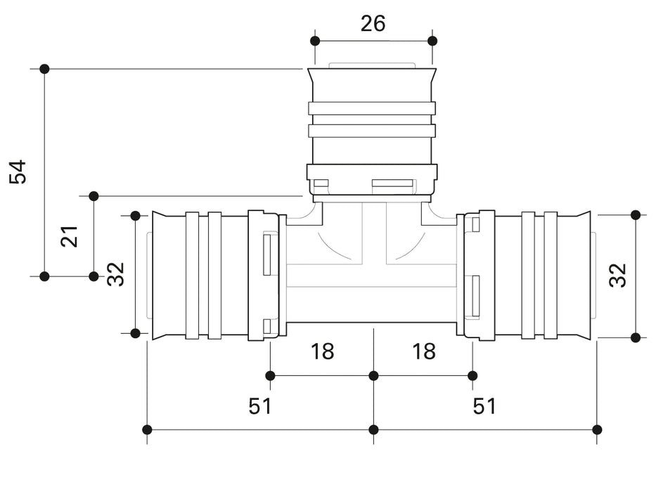 Alpex F50 PROFI PPSU T-piece 32mm - 26mm - 32mm