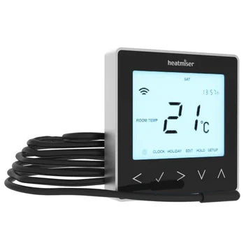 Heatmiser neoStat 12v Black, Sensor Cable & Housing - Programmable Thermostat Hard Wired