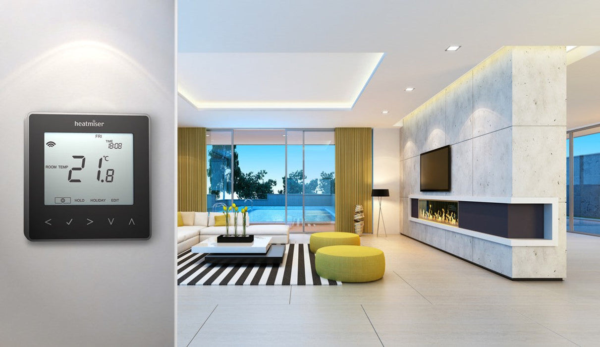 Heatmiser neoStat 12v Black - Programmable Thermostat Hard Wired